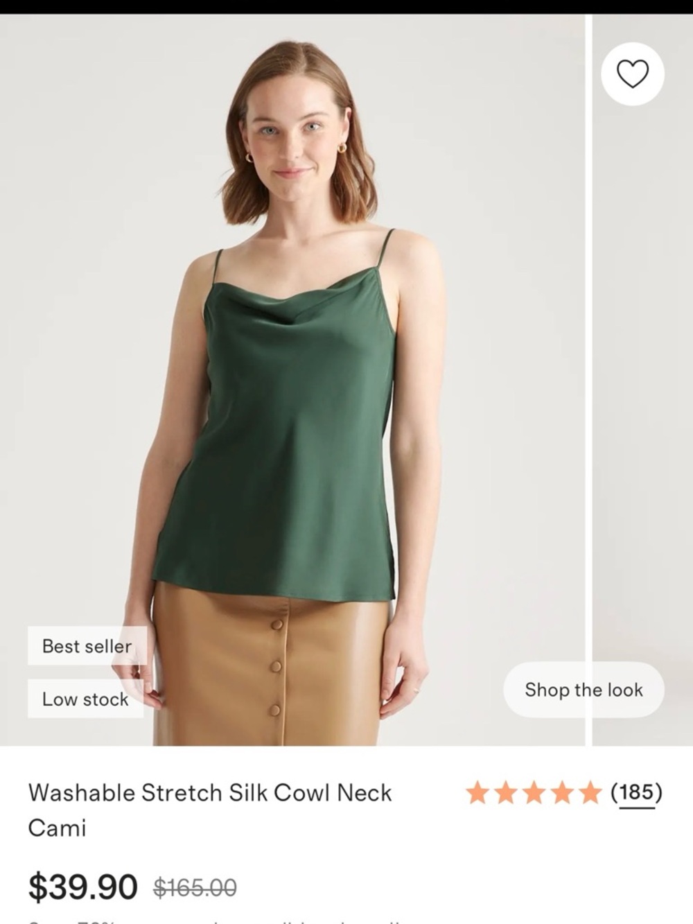 Quince Washable Stretch Silk Cowl Neck Cami
